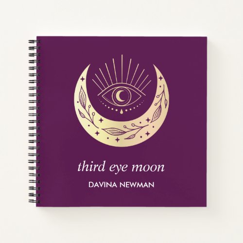 Third eye crescent moon Boho Monogram purple  Notebook