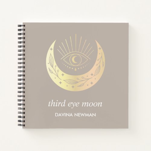 Third eye crescent moon Boho Monogram Taupe Notebook