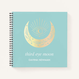 Third eye crescent moon Boho Monogram teal Notebook