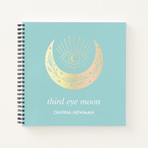 Third eye crescent moon Boho Monogram teal Notebook