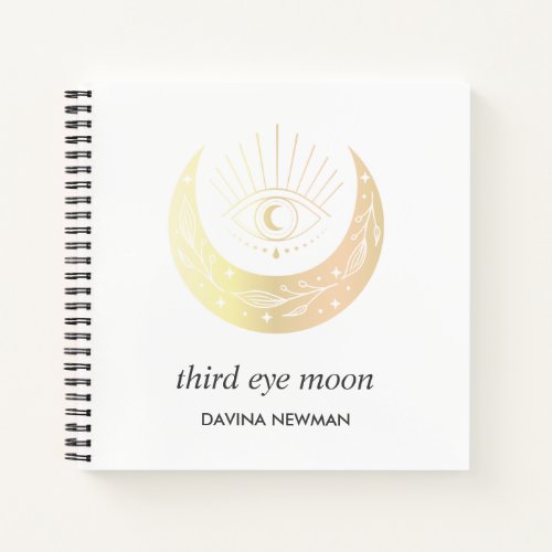 Third eye crescent moon Boho Monogram white Notebook