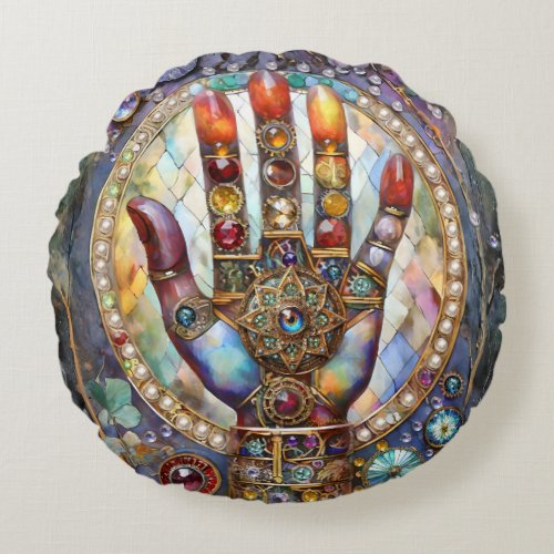 Third Eye Mystic Palm Round Pillow