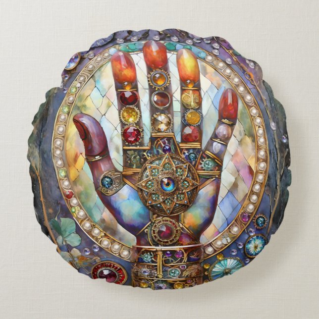Third Eye Mystic Palm Round Pillow (Front)