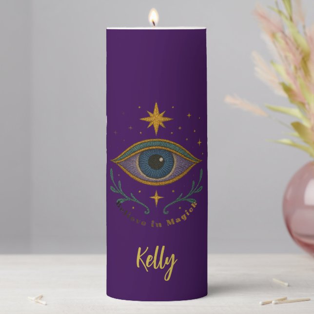 Third Eye Mystical Celestial Custom Name Pillar Candle (In Situ)