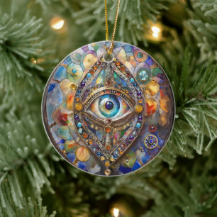 Third Eye on Stained Glass and Bronze Ceramic Ornament