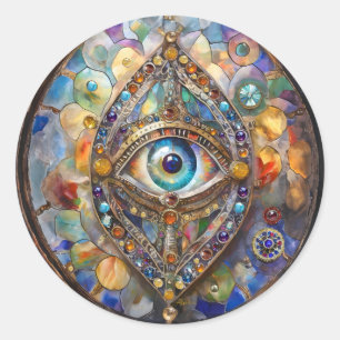 Third Eye on Stained Glass and Bronze Classic Round Sticker