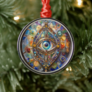 Third Eye on Stained Glass and Bronze Metal Ornament