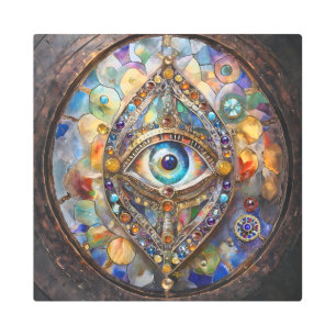 Third Eye on Stained Glass and Bronze Metal Print