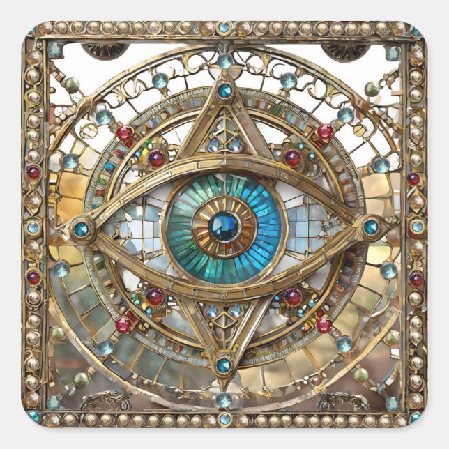Third Eye Ornate Window Pane Square Sticker (Front)