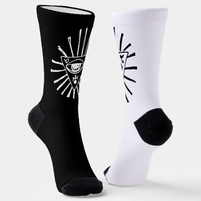 Third Eye Symbolism Black White Crew Socks (Angled)