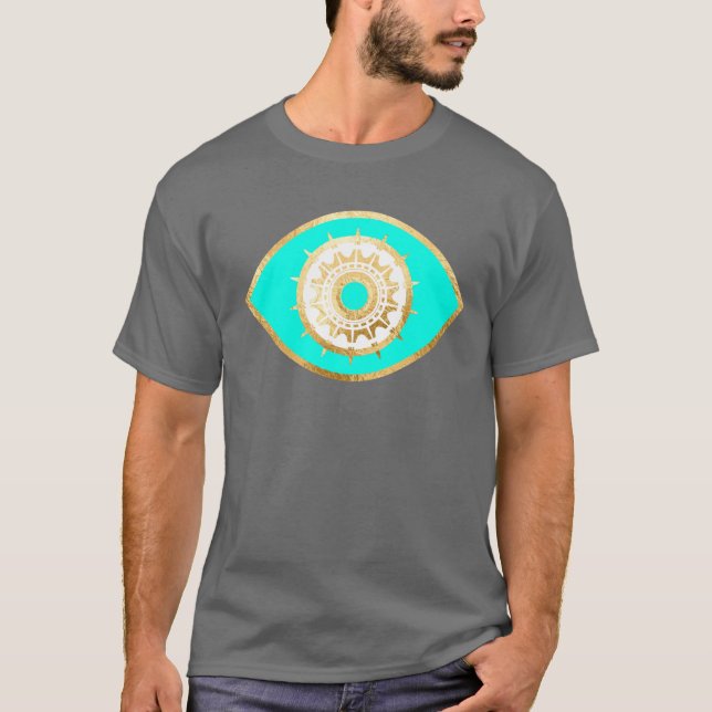 Third Eye Turquoise and Gold Glitter Look T-Shirt (Front)