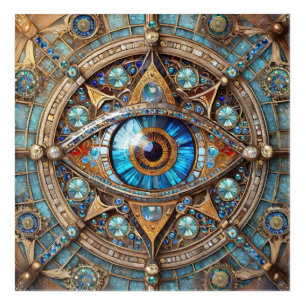 Third Eye - Turquoise Blue Gold Mandala Acrylic Print