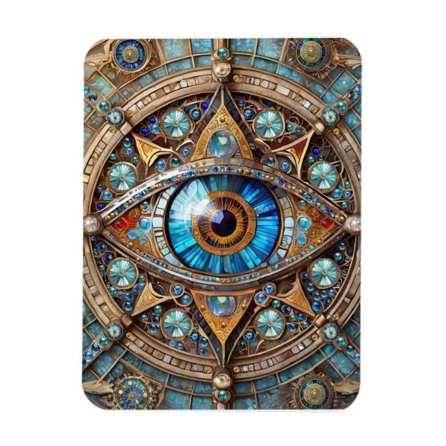 Third Eye - Turquoise Blue Gold Mandala Magnet (Vertical)
