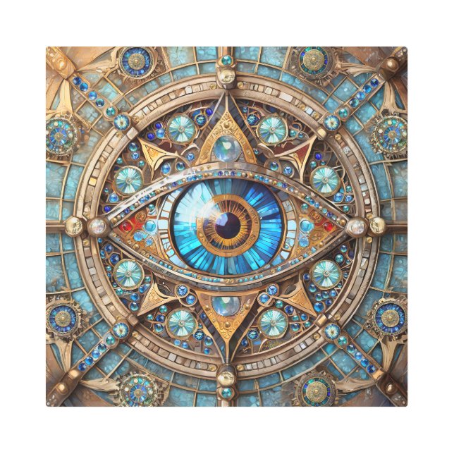 Third Eye - Turquoise Blue Gold Mandala Metal Print (Front)