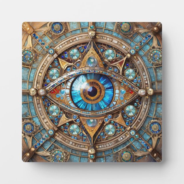 Third Eye - Turquoise Blue Gold Mandala Plaque (Front)