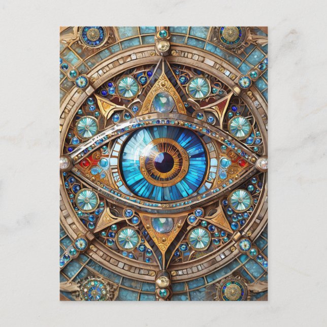Third Eye - Turquoise Blue Gold Mandala Postcard (Front)