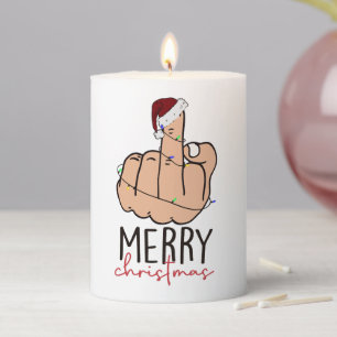 Third Finger Up Santa Hat Christmas Pillar Candle