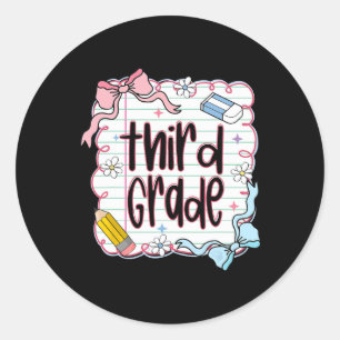 Third Grade Back To School For Girls Pink Notebook Classic Round Sticker