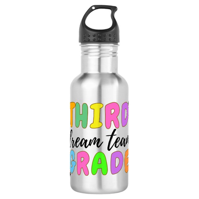 Third Grade,  Cute Back to School Stainless Steel Water Bottle (Front)