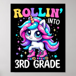 Third Grade Girl Back To School Rollin Unicorn 3rd Poster