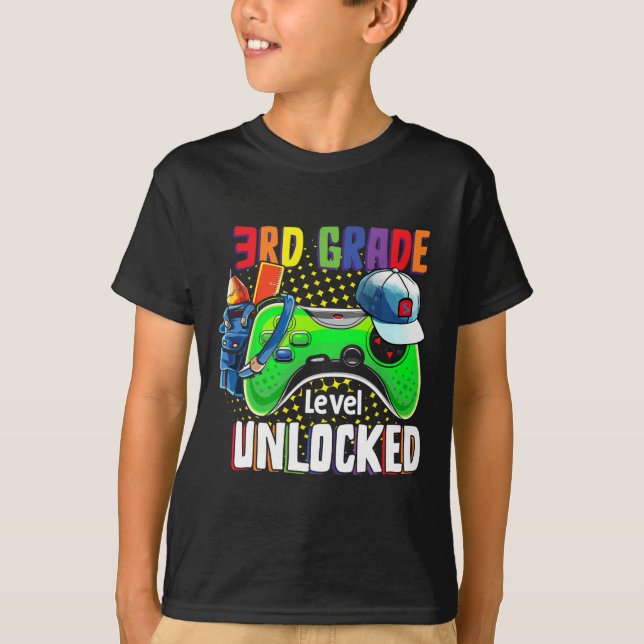 Third Grade Level Unlocked Ck To School Video Game T-Shirt (Front)