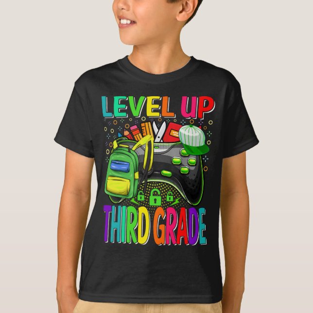 Third Grade Level Up Back To School Unlocked  T-Shirt (Front)