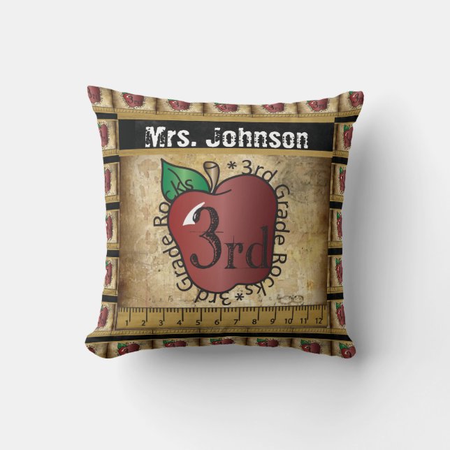 Third Grade Rocks | Teacher Throw Pillow (Front)