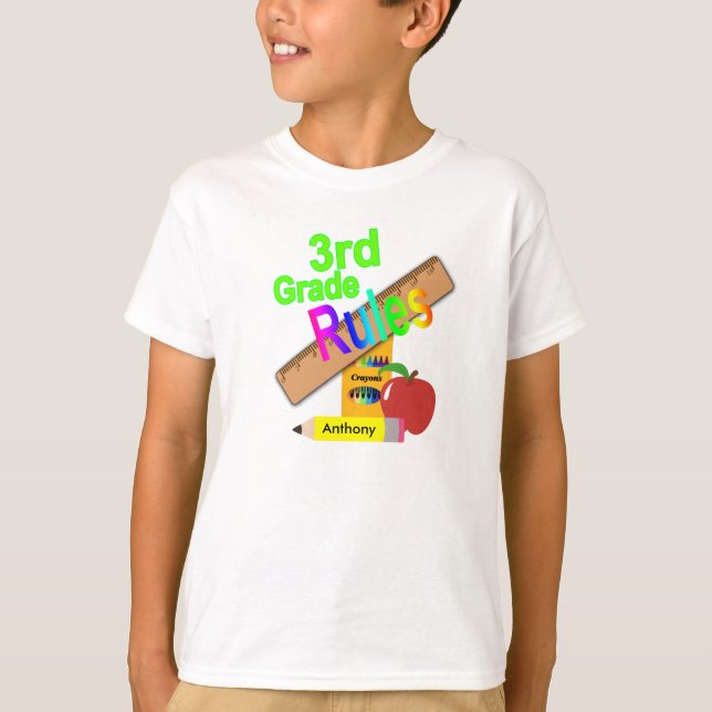 Third Grade Rules Green T-Shirt (Front)