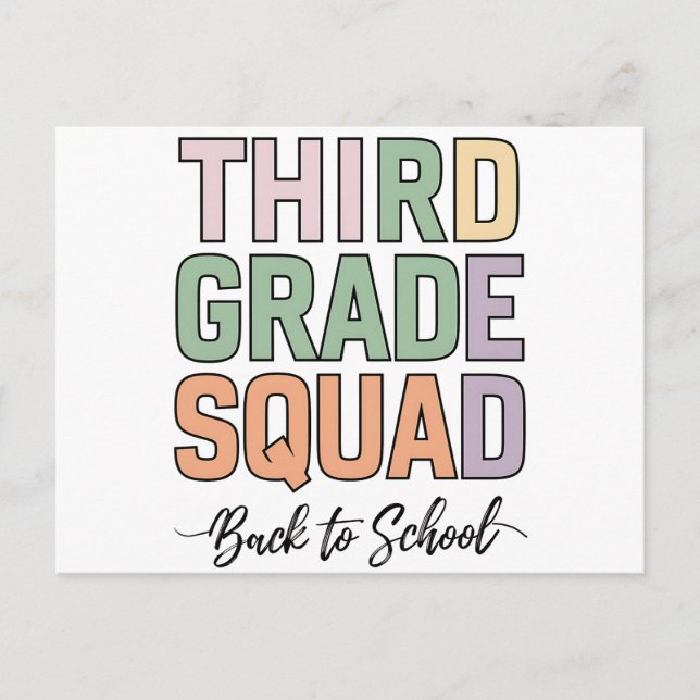 Third Grade Squad Teachers Kids 3rd Grade  Postcard (Front)
