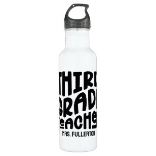 Third Grade Teacher Black Text Design Stainless Steel Water Bottle