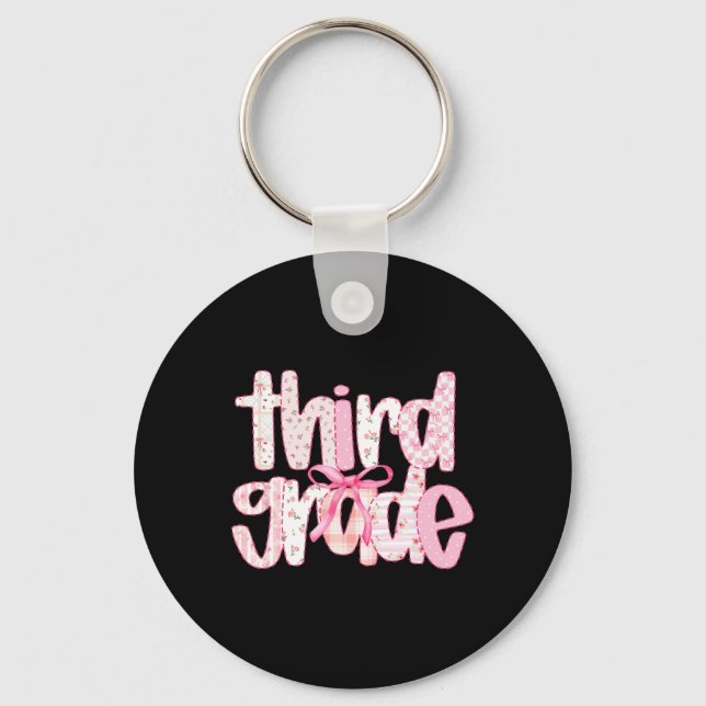 Third Grade Teacher Cute Back To School Coquette B Keychain (Front)