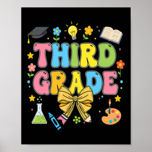 Third Grade Teacher Kids Coquette Bow Pencil Back Poster