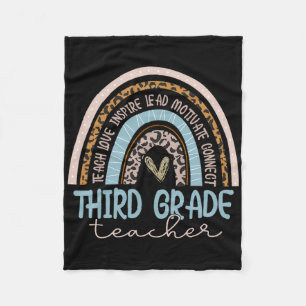 Third Grade Teacher Leopard Boho Rainbow Byck To S Fleece Blanket