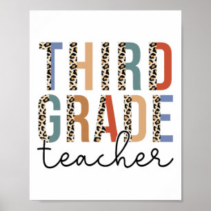 Third Grade Teacher Leopard Happy First Day Of Sch Poster