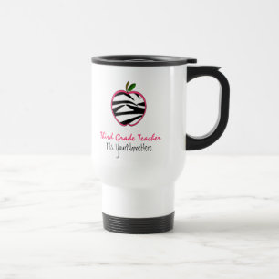 Third Grade Teacher Mug - Zebra Print Apple