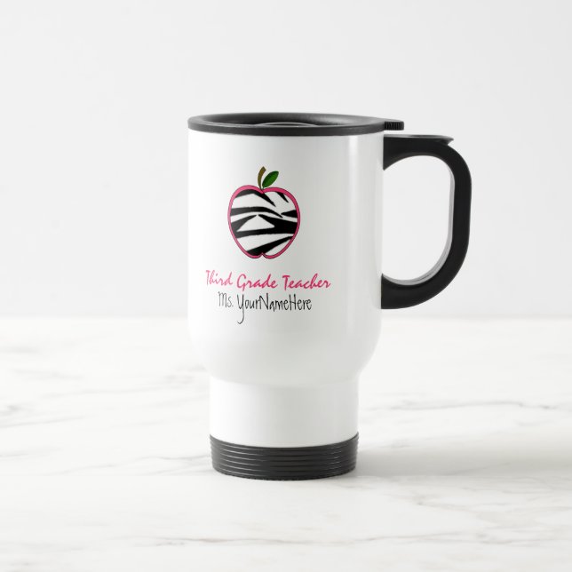 Third Grade Teacher Mug - Zebra Print Apple (Right)