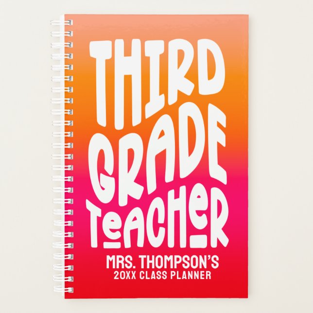 Third Grade Teacher Orange Red Ombre Planner (Front)