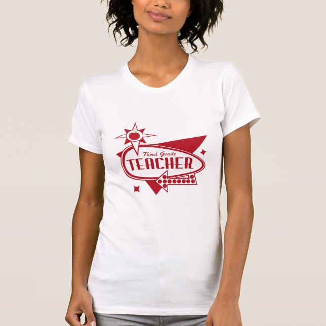 Third Grade Teacher Retro Red 60's Inspired Sign T-Shirt (Front)