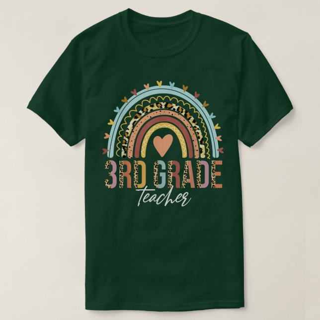 Third Grade Teacher Teach Love Inspire Boho Rainbo T-Shirt (Design Front)