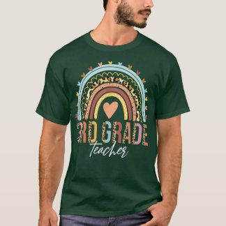 Third Grade Teacher Teach Love Inspire Boho Rainbo T-Shirt
