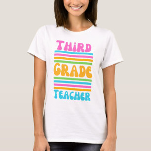 THIRD GRADE TEACHER Virbrant Colors Bubble Font T-Shirt