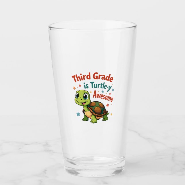 Third grade Turtle-y Awesome 3rd Grade Back to Sch Glass (Front)