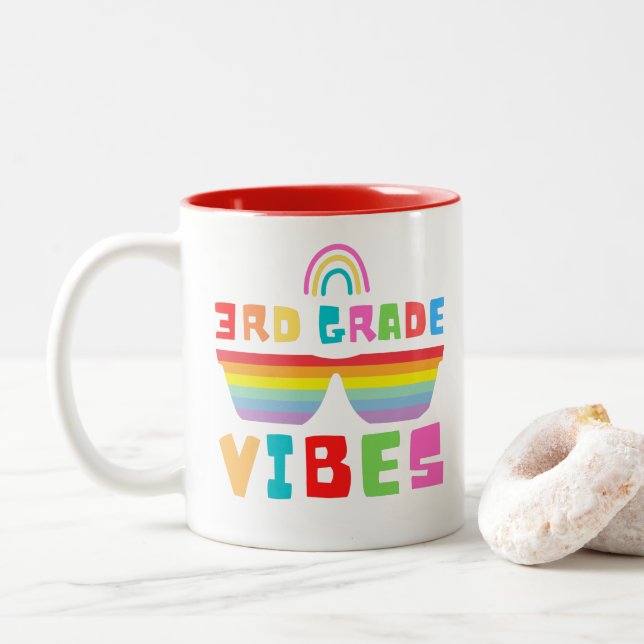 Third Grade Vibes Back To School Teacher & Student Two-Tone Coffee Mug (With Donut)
