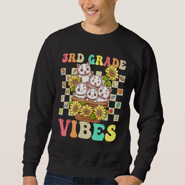Third Grade Vibes Cute Cat Back To School Retro 3r Sweatshirt (Front)