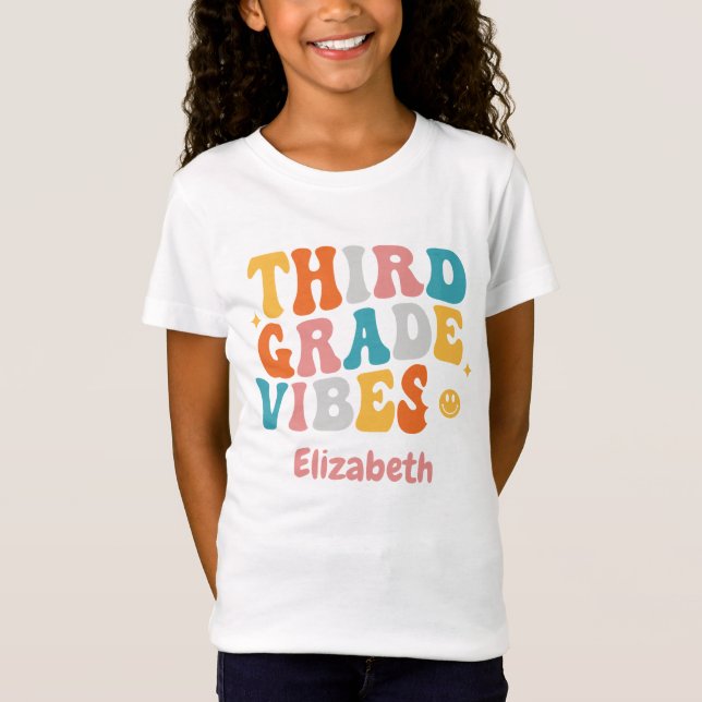 "Third Grade Vibes" Groovy Back-to-School T-Shirt (Front)