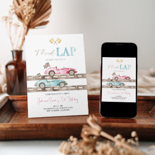 Third Lap Race Car Twins Birthday Invitation