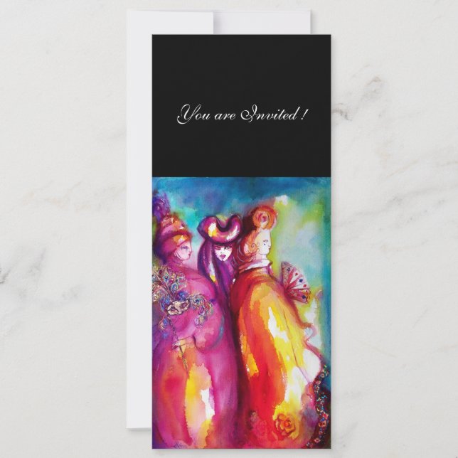 THIRD MASK masquerade ball ,gold red yellow blue Invitation (Front)