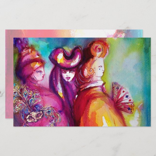 THIRD MASK ,Venetian Masquerade Ball Stationery (Front/Back)