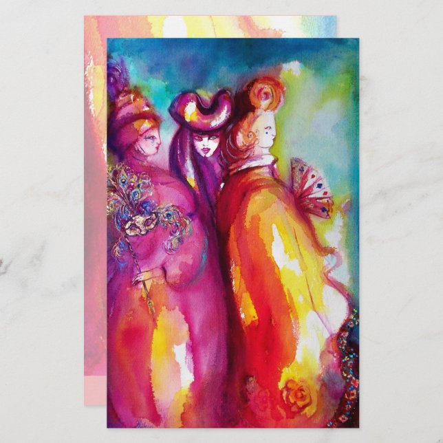 THIRD MASK ,Venetian Masquerade Ball Stationery (Front/Back)