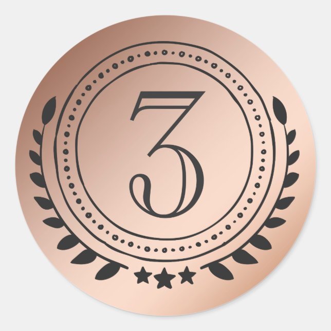 Third Place Honor Bronze Medal on Bronze Gradient Classic Round Sticker (Front)